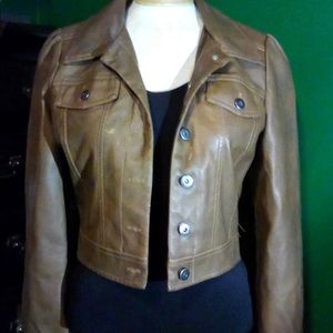 Beige Miss London cropped “leather” jacket size M